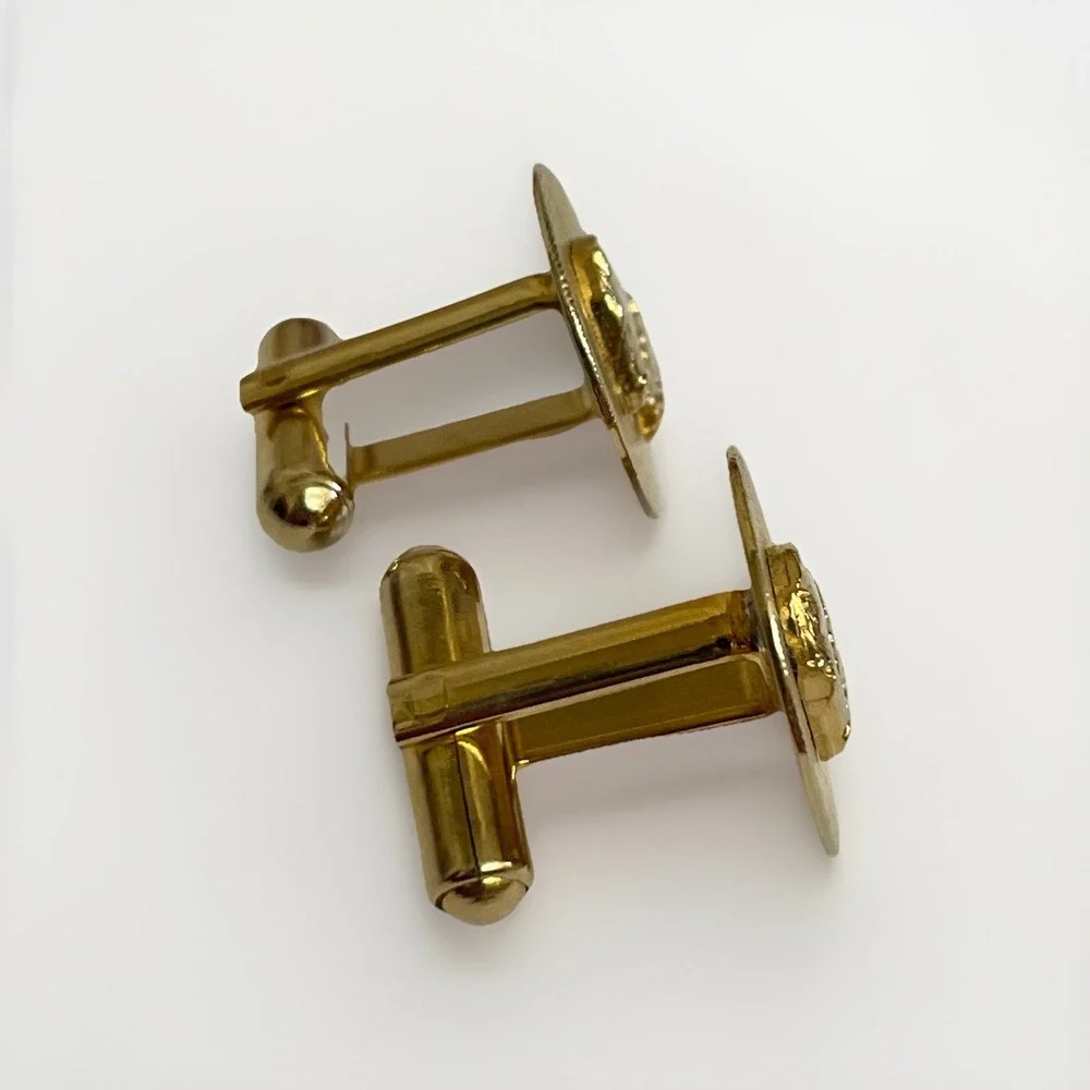 Cufflinks Vintage Gold Tone Heraldic Chess Knight Horse Crown Crest